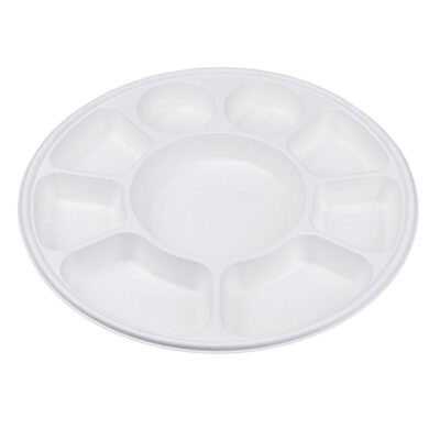 9 Bagasse Compartment Round Meal Tray