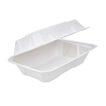 9 × 6 Inch Bagasse Plain Clamshell Container