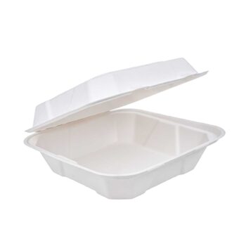 6 × 6 Inch Bagasse Plain Clamshell Container